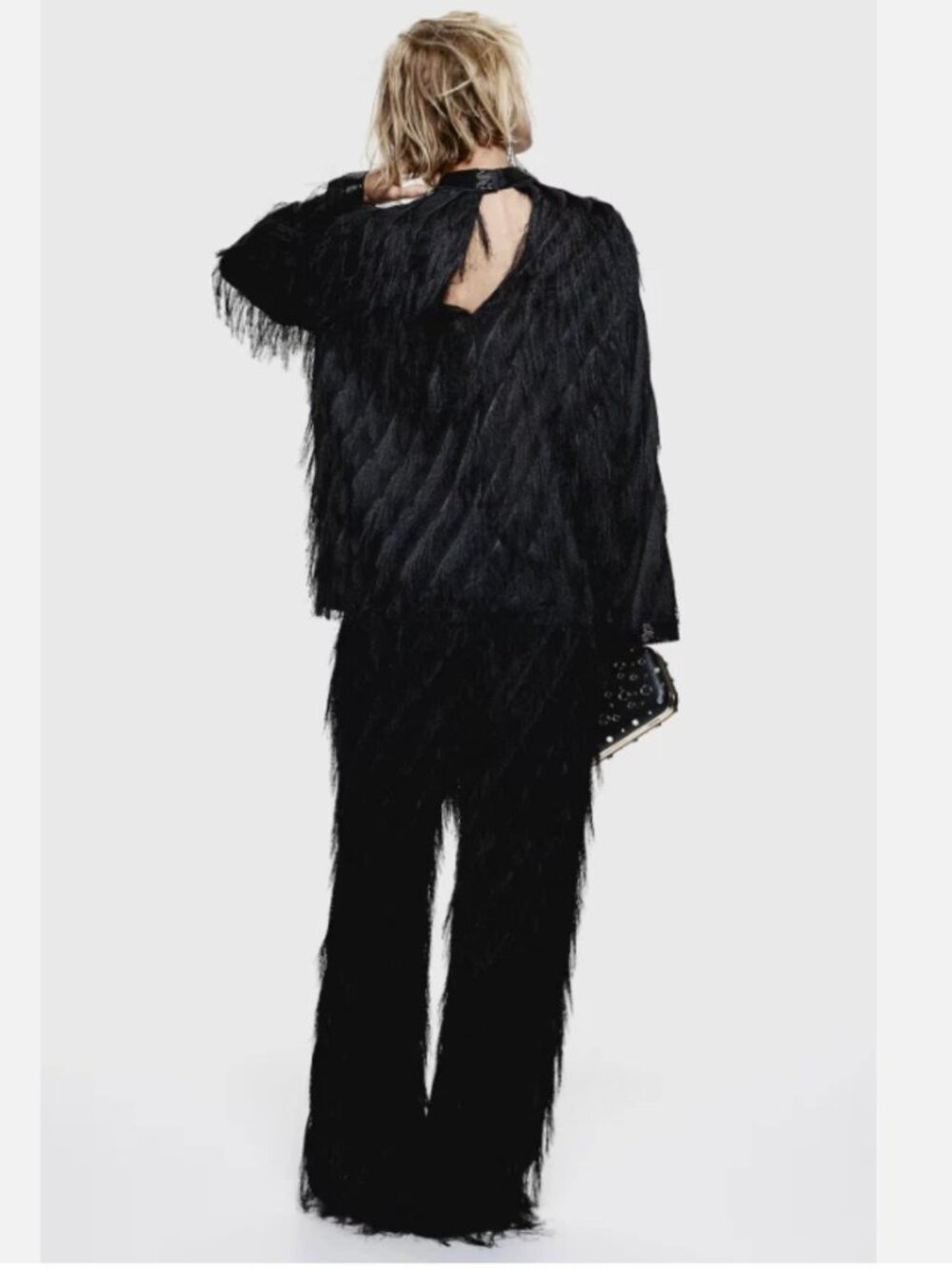 H&M Edition Feather Texture Sequin Mock Neck Black Blouse Size S New NWT - Picture 4 of 14